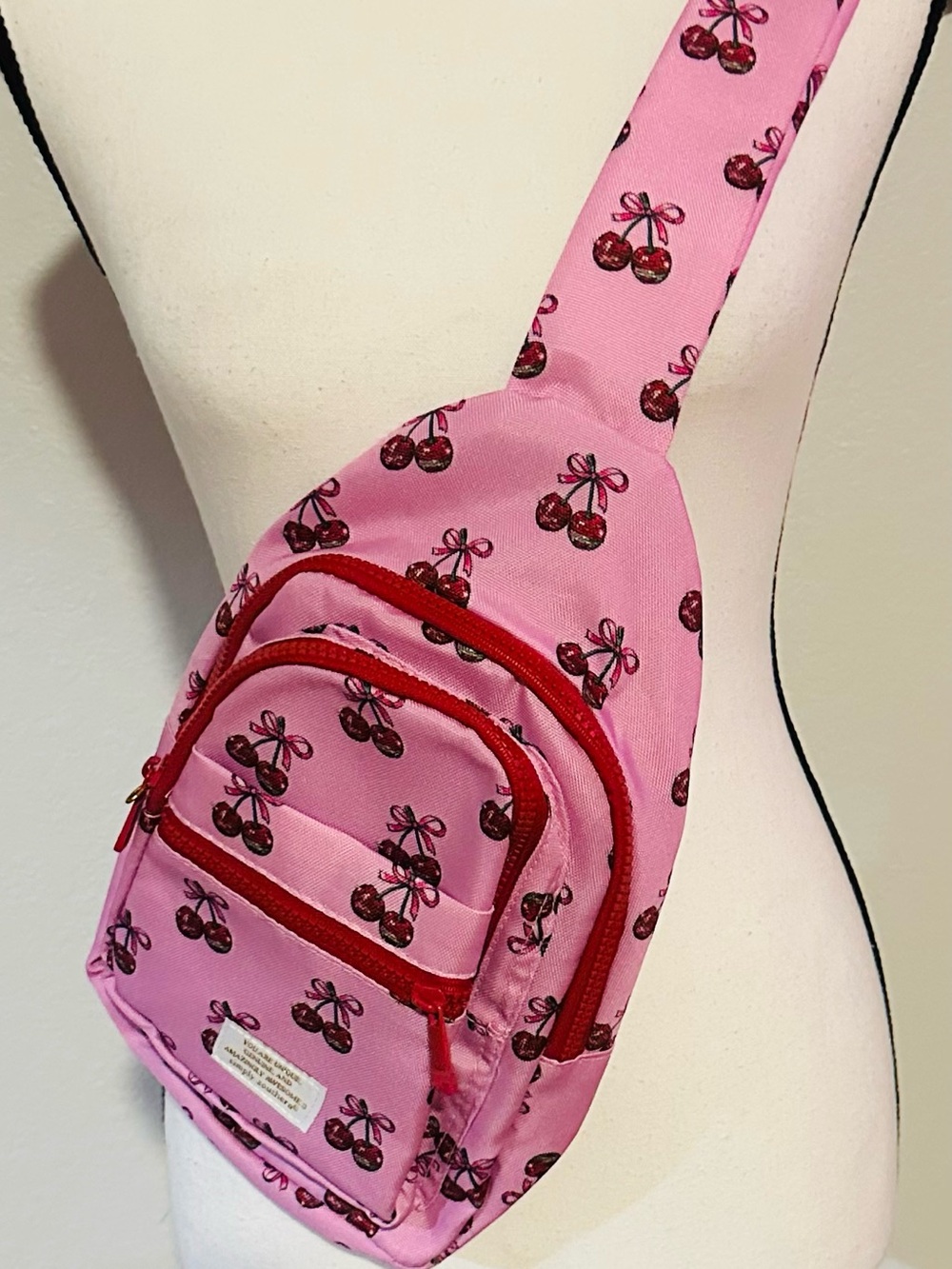 Simply Southern Pink Cherry Print Crossbody Sling Bag with Red Trim